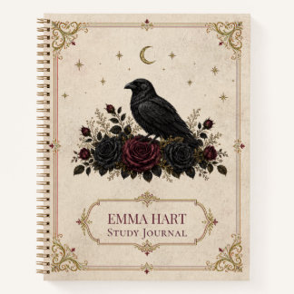 Personalised Gothic Raven Roses Dark Academia  Notebook