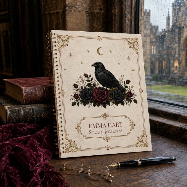 Personalised Gothic Raven Roses Dark Academia  Notebook (Personalized Gothic Raven Roses Dark Academia Notebook)