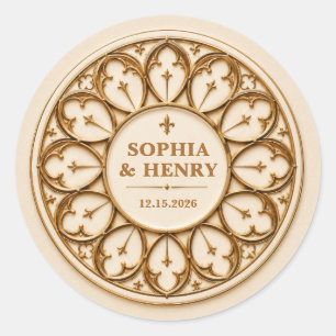 Personalised Gothic Rose Window Wedding Classic Round Sticker