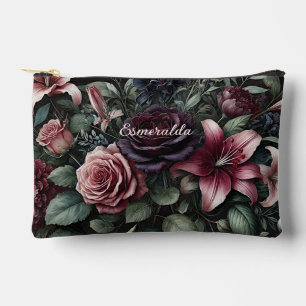 Personalised Gothic Roses Floral Cosmetic Makeup Accessory Pouch