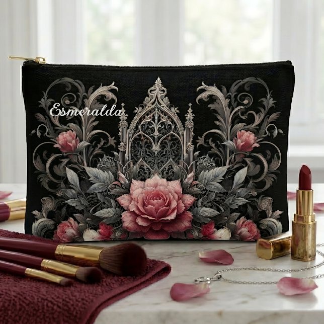 Personalised Gothic Roses Floral Cosmetic Makeup Accessory Pouch (Creator Uploaded)