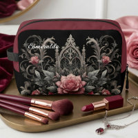 Personalised Gothic Roses Floral Travel Makeup Bag