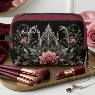 Personalised Gothic Roses Floral Travel Makeup Bag