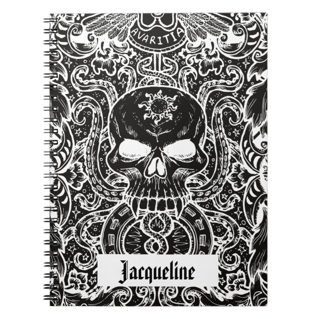 Personalised Gothic Skull Dark Art Notebook (Front)