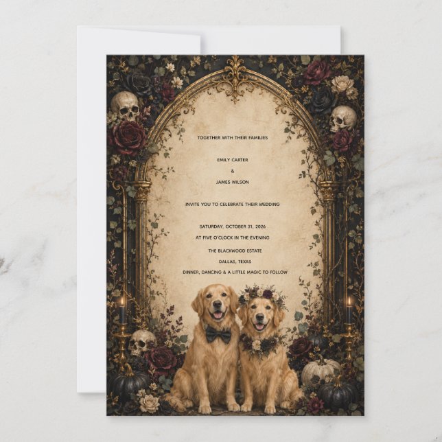 Personalised Gothic Skull Golden Retriever  Invitation (Front)
