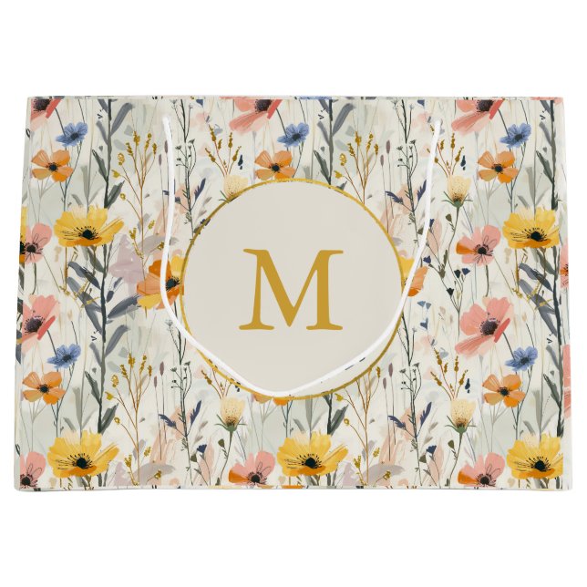 Personalised Gouache Meadow Flowers Pattern Large Gift Bag (Front)