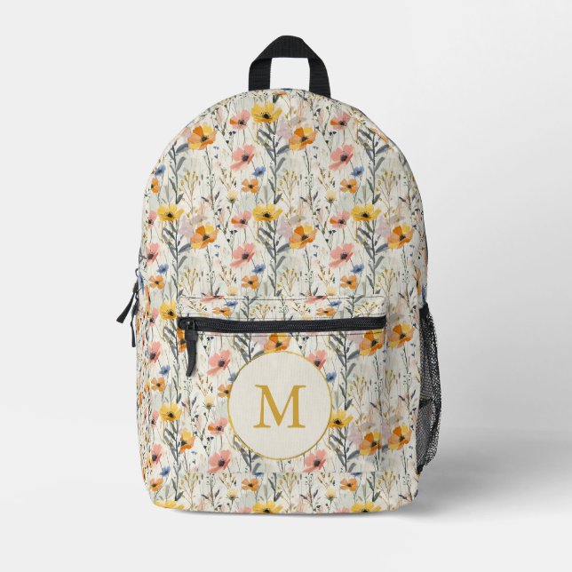 Personalised Gouache Meadow Flowers Pattern Printed Backpack (Front)