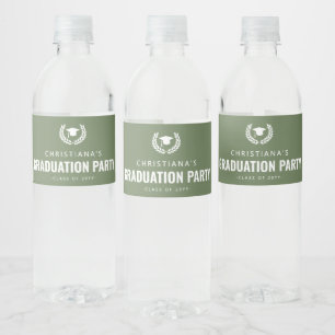 Personalised Grad Hat Graduation Party Simple Water Bottle Label