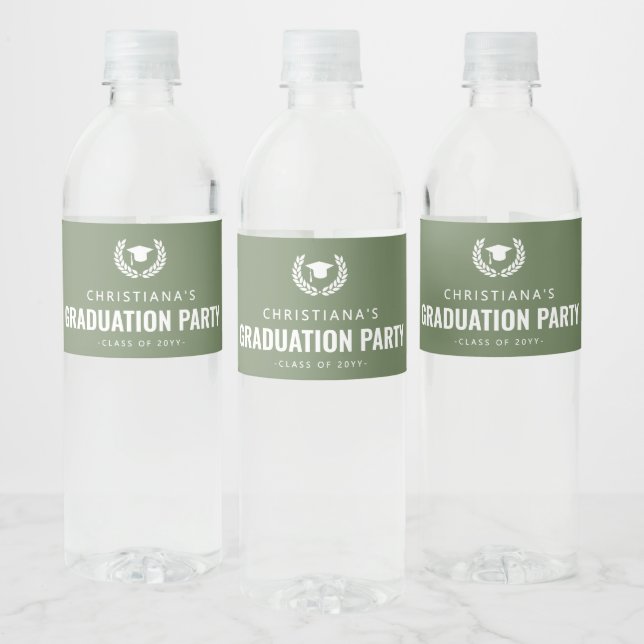 Personalised Grad Hat Graduation Party Simple Water Bottle Label (Bottles)