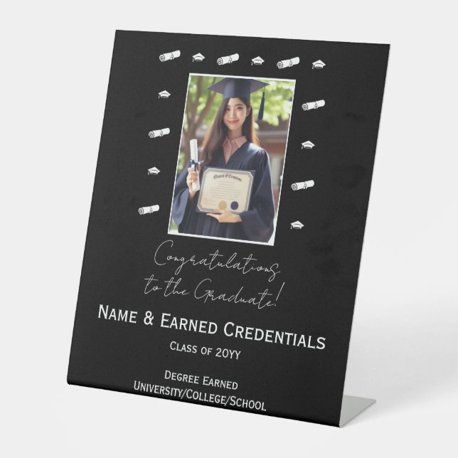 Personalised Grad Photo, Cap & Diploma Graduation Pedestal Sign (Front)