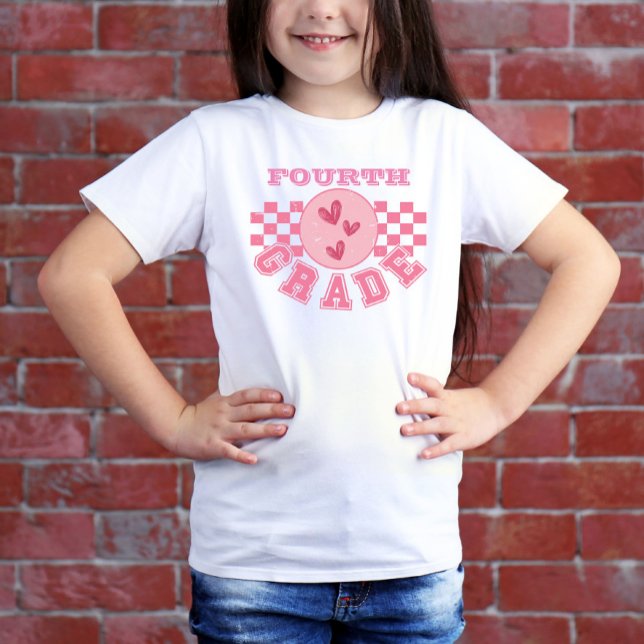Personalised Grade Level Chequered Board Pink T-Shirt (Creator Uploaded)