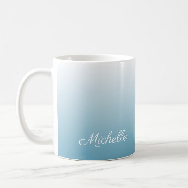 Personalised gradient ombre angel blue coffee mug (Left)