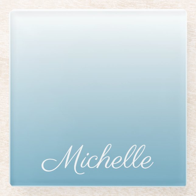 Personalised gradient ombre angel blue glass coaster (Front)