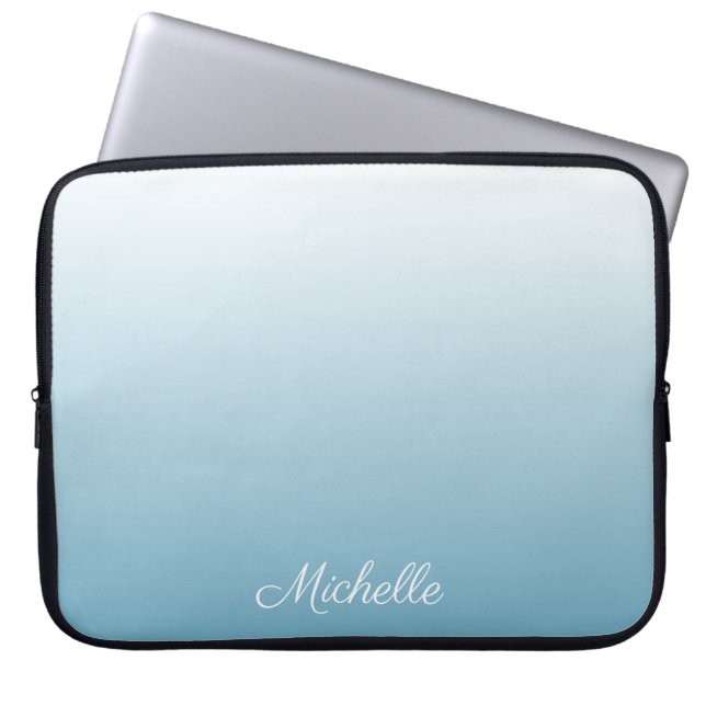 Personalised gradient ombre angel blue laptop sleeve (Front)