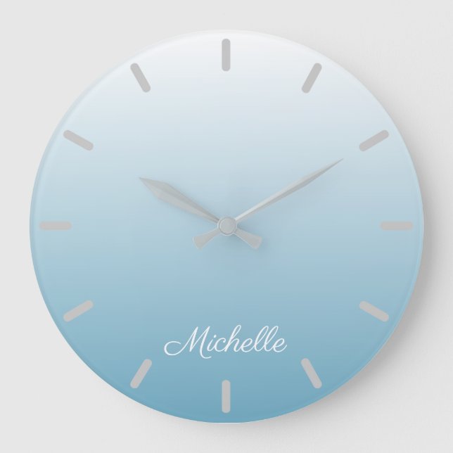 Personalised gradient ombre angel blue large clock (Front)