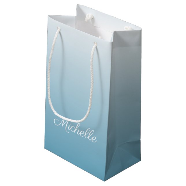 Personalised gradient ombre angel blue small gift bag (Back Angled)