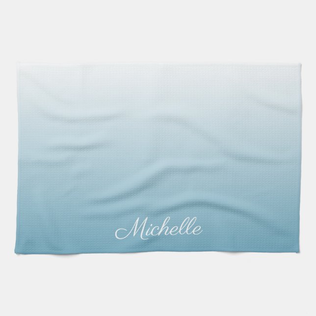 Personalised gradient ombre angel blue tea towel (Horizontal)