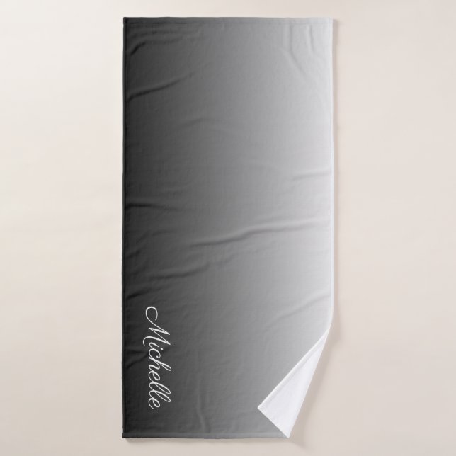 Personalised gradient ombre black shades of grey bath towel (Bath Towel)