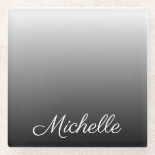 Personalised gradient ombre black shades of grey glass coaster