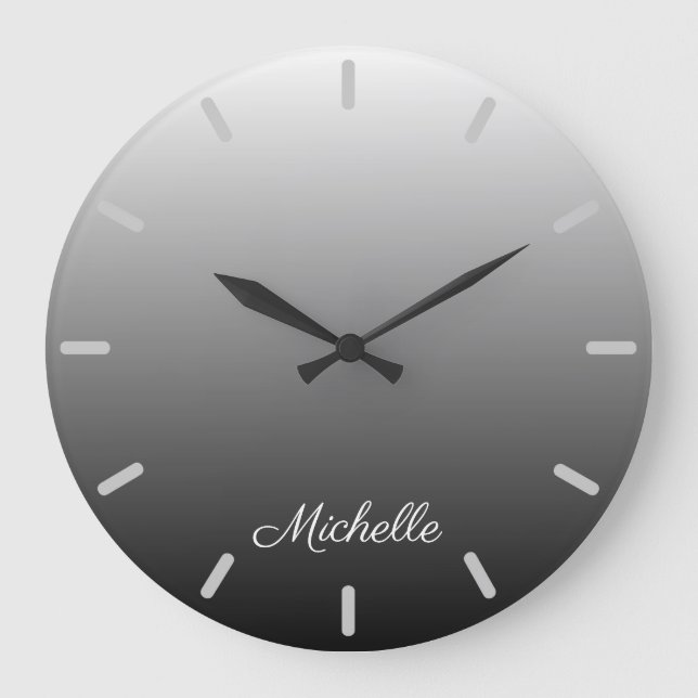 Personalised gradient ombre black shades of grey large clock (Front)