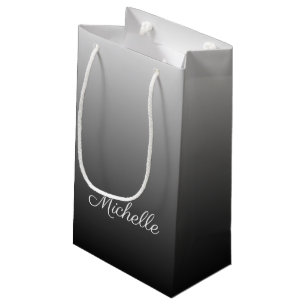 Personalised gradient ombre black shades of grey small gift bag