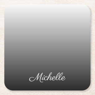 Personalised gradient ombre black shades of grey square paper coaster