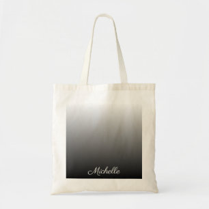 Personalised gradient ombre black shades of grey tote bag