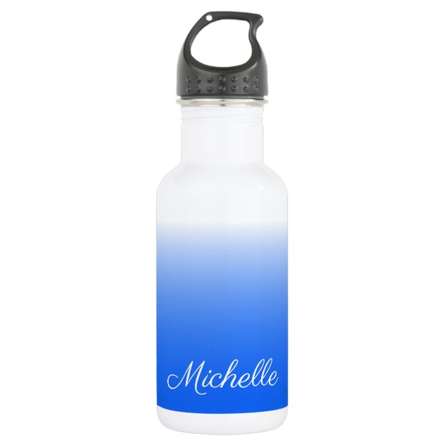 Personalised gradient ombre electric blue 532 ml water bottle (Front)