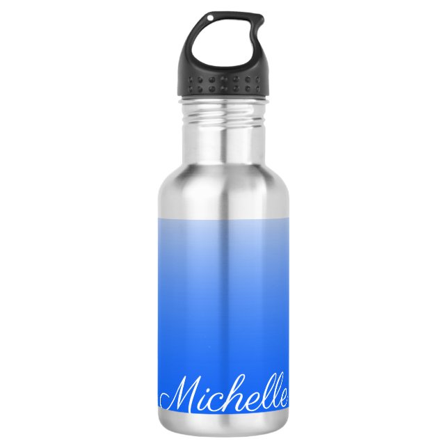 Personalised gradient ombre electric blue 710 ml water bottle (Front)