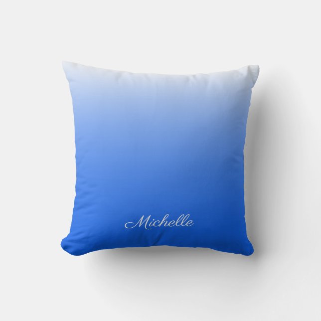Personalised gradient ombre electric blue cushion (Front)