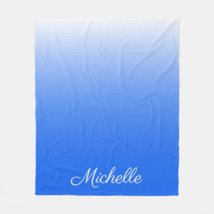 Personalised gradient ombre electric blue fleece blanket