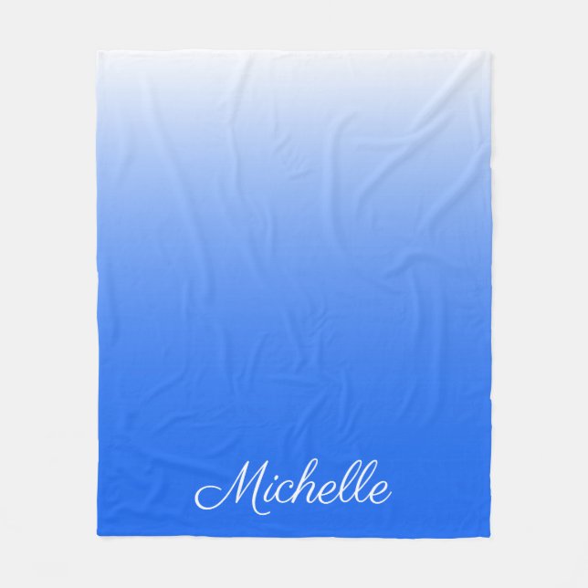 Personalised gradient ombre electric blue fleece blanket (Front)