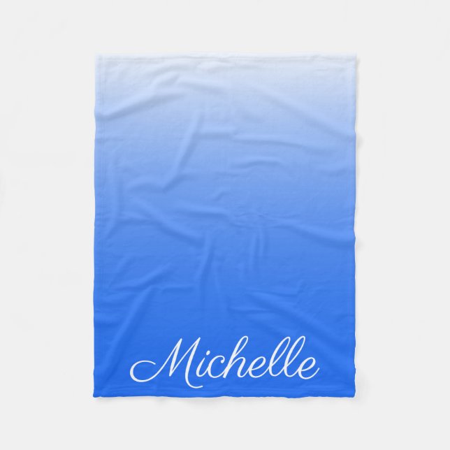 Personalised gradient ombre electric blue fleece blanket (Front)