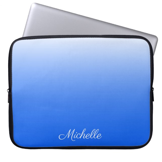 Personalised gradient ombre electric blue laptop sleeve (Front)