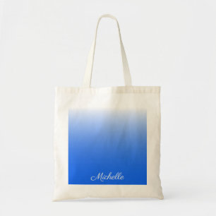Personalised gradient ombre electric blue tote bag