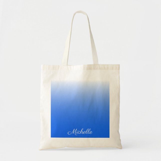 Personalised gradient ombre electric blue tote bag (Front)