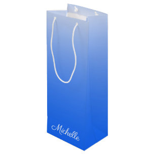Personalised gradient ombre electric blue wine gift bag