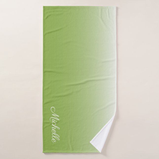 Personalised gradient ombre greenery green bath towel (Bath Towel)