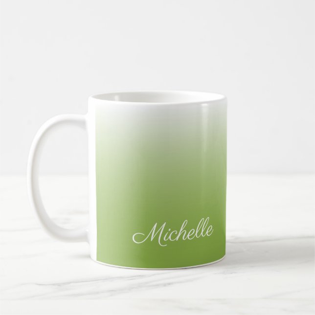 Personalised gradient ombre greenery green coffee mug (Left)