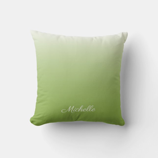 Personalised gradient ombre greenery green cushion (Front)