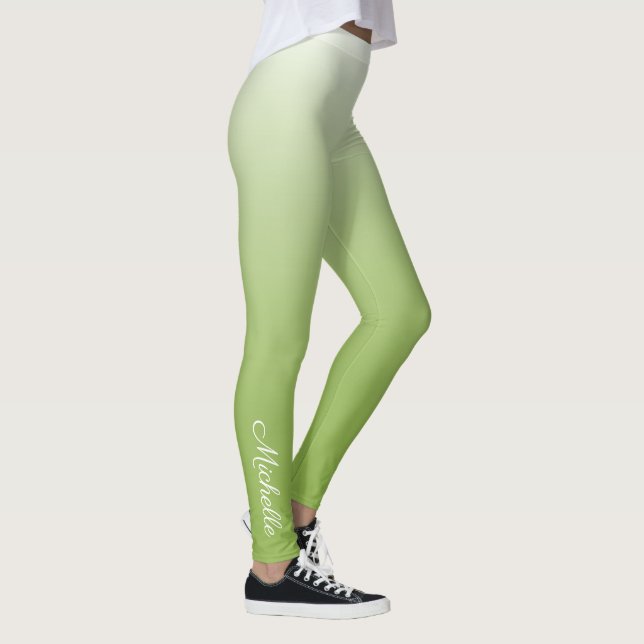Personalised gradient ombre greenery green leggings (Right)