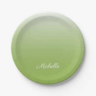 Personalised gradient ombre greenery green paper plate