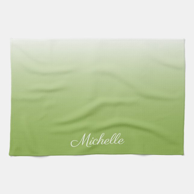 Personalised gradient ombre greenery green tea towel (Horizontal)