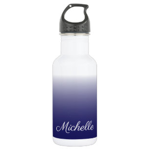 Personalised gradient ombre navy blue 532 ml water bottle