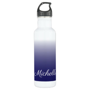 Personalised gradient ombre navy blue 710 ml water bottle