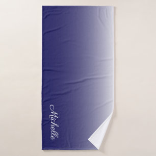 Personalised gradient ombre navy blue bath towel