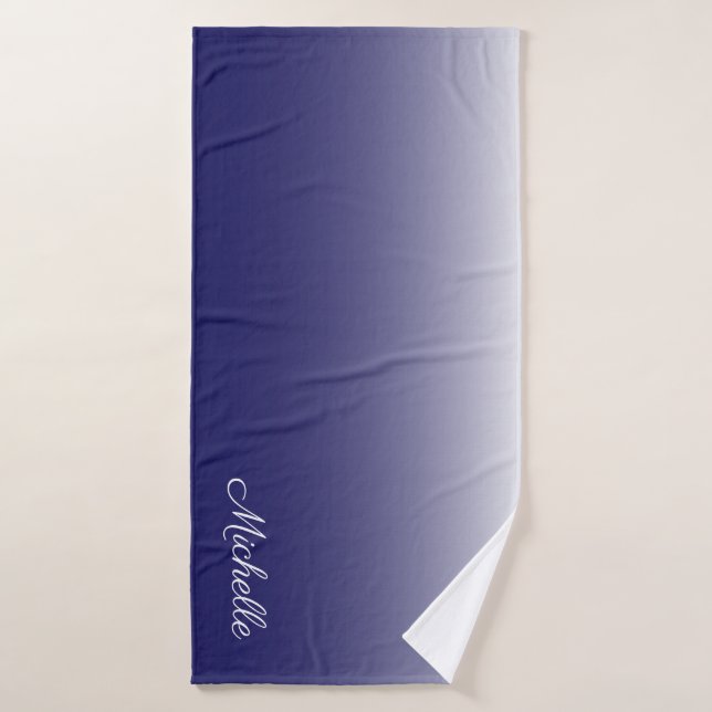 Personalised gradient ombre navy blue bath towel (Bath Towel)