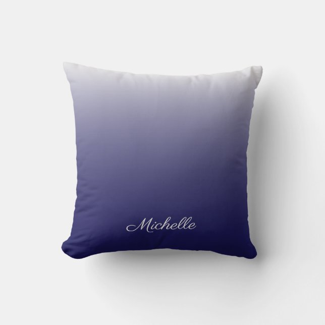 Personalised gradient ombre navy blue cushion (Front)