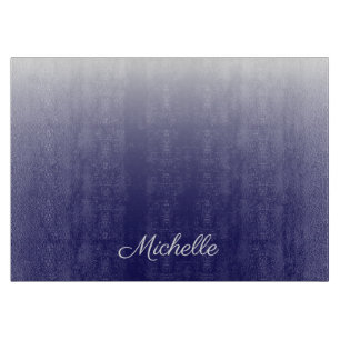 Personalised gradient ombre navy blue cutting board