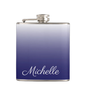 Personalised gradient ombre navy blue hip flask